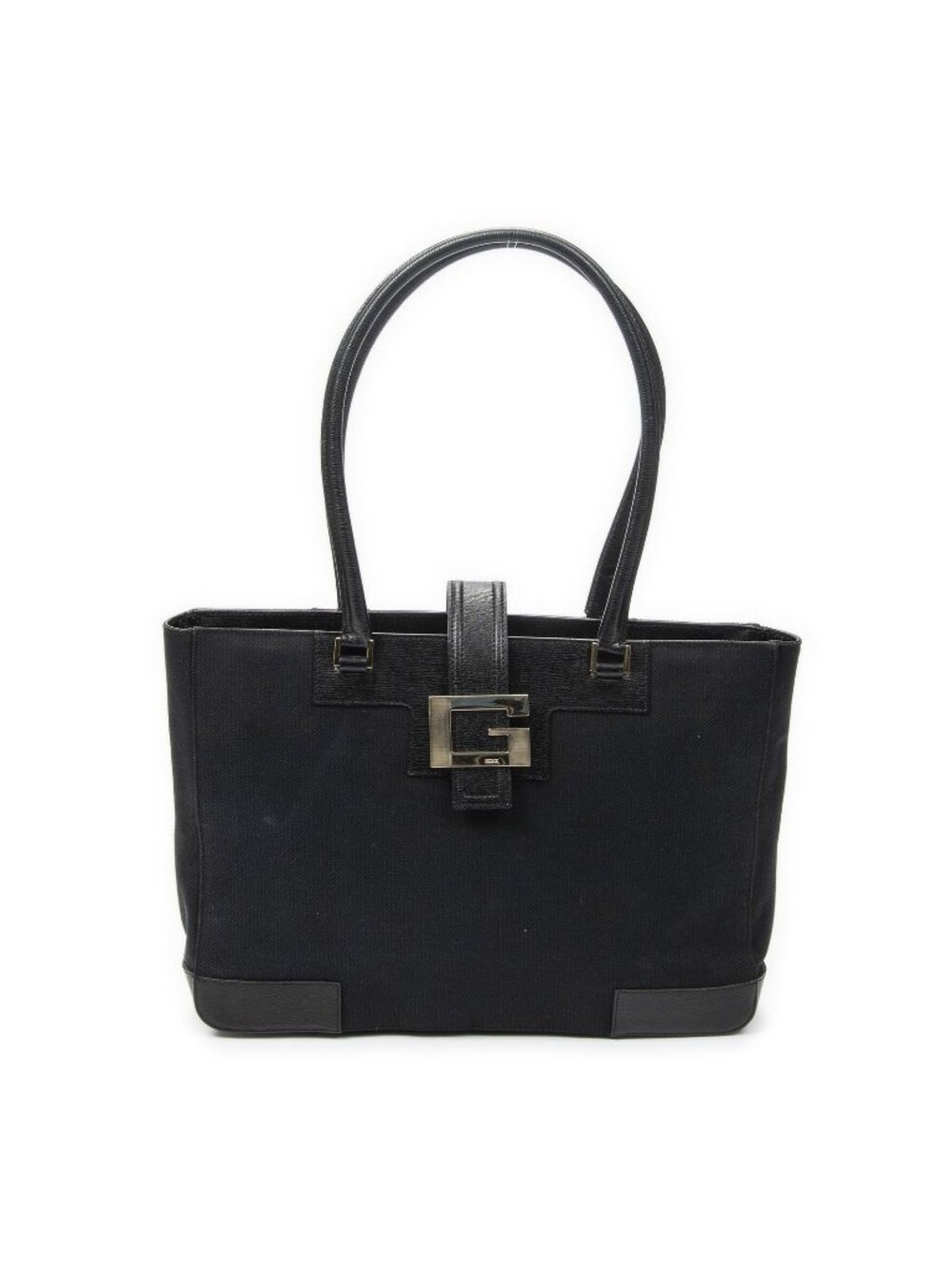 Gucci g Buckle Logo Open Tote Black Canvas